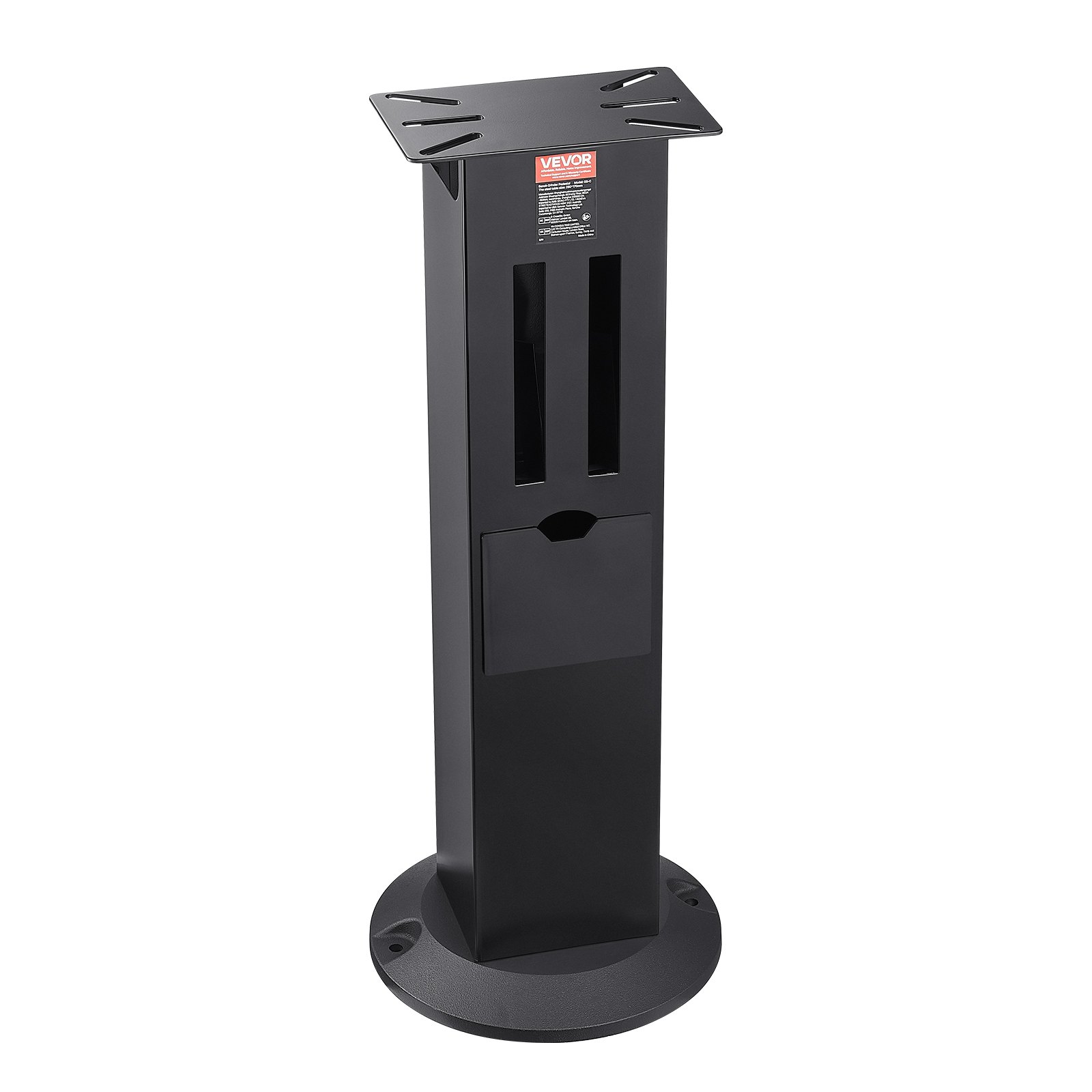 VEVOR Soporte para Amoladora de Banco, Pedestal de Suelo Resistente, con Placa de Montaje de 28 x 17 cm, Compartimentos para Muelas Abrasivas y Base de Hierro Fundido, 345 x 345 x 835 mm, Negro
