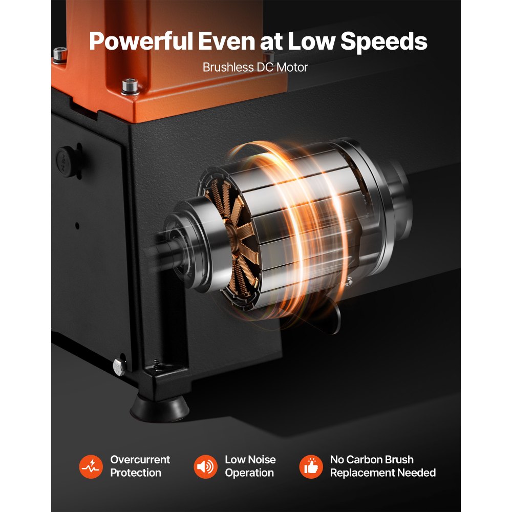 VEVOR 750 W Torno de Sobremesa de Carpintería con Velocidad Variable de 150 a 3800 RPM, Banco de Trabajo de 304 x 465 mm, Motor de CC sin Escobillas, Construcción de Hierro Fundido para Bricolaje