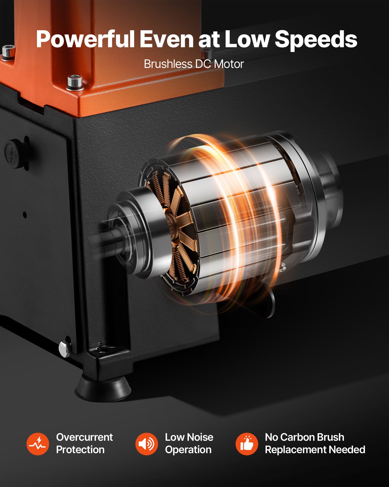 VEVOR 750 W Torno de Sobremesa de Carpintería con Velocidad Variable de 150 a 3800 RPM, Banco de Trabajo de 304 x 465 mm, Motor de CC sin Escobillas, Construcción de Hierro Fundido para Bricolaje