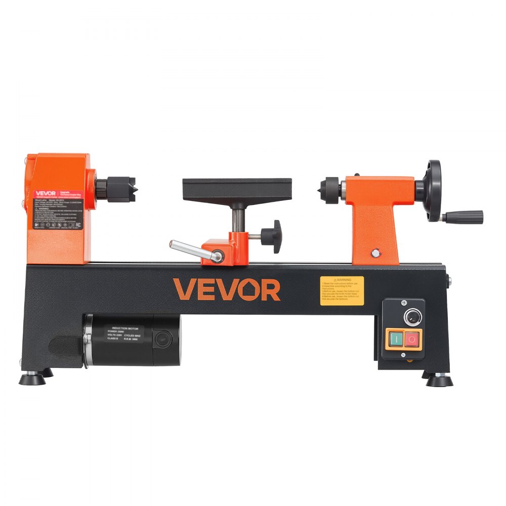 VEVOR Torno de Madera 1/3 HP 250 W, Torno de Mesa 200 x 330 mm, 220V 50Hz, Velocidad Variable de 150-3200 RPM, Husillo de Acero, Estable y Duradero, para Bricolaje en Carpintería y Torneado de Madera