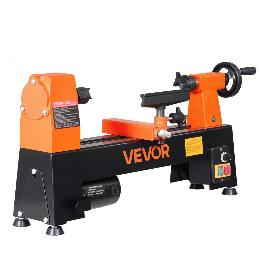 VEVOR Torno de Madera 1/3 HP 250 W, Torno de Mesa 200 x 330 mm, 220V 50Hz, Velocidad Variable de 150-3200 RPM, Husillo de Acero, Estable y Duradero, para Bricolaje en Carpintería y Torneado de Madera