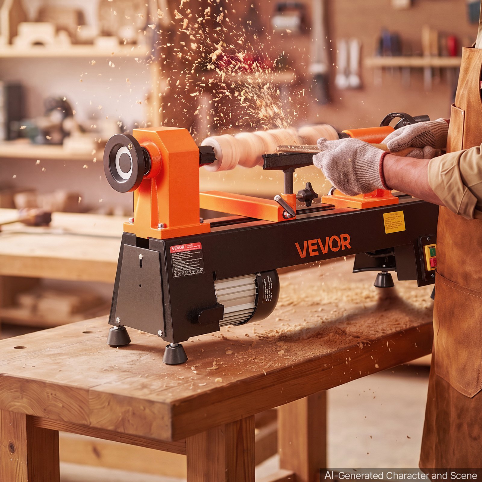VEVOR Torno de Madera 1/2 HP 375 W, Torno de Mesa 254 x 465 mm, 220V 50Hz, 5 Velocidades (780, 1320, 1920, 2640, 3840 RPM), Estable y Duradero, para Bricolaje en Carpintería y Torneado de Madera