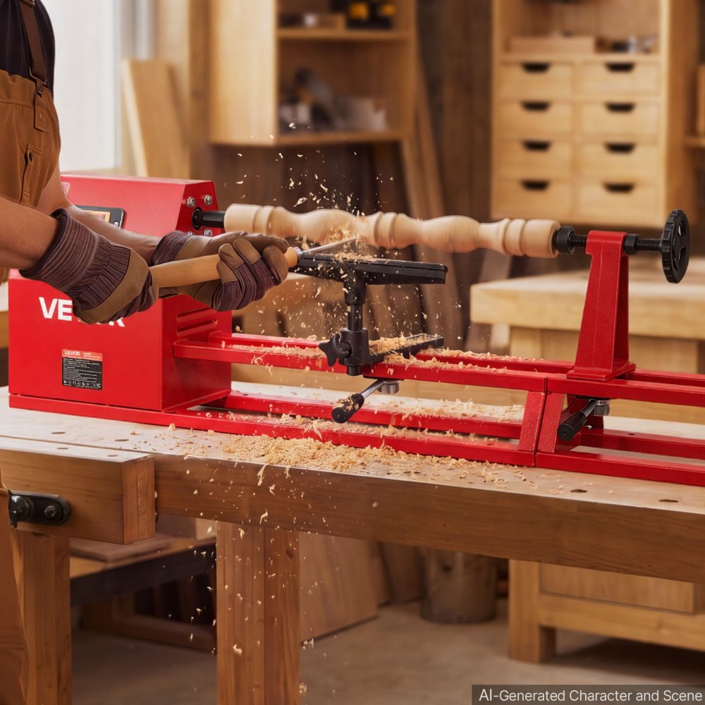VEVOR Torno de Madera 1/2HP 375W, Torno de Mesa 355x1016 mm, 220V 50Hz, 4 Velocidades (930/1500/2050/2500 RPM), Husillo de Acero, Estable y Duradero, para Bricolaje en Carpintería y Torneado de Madera