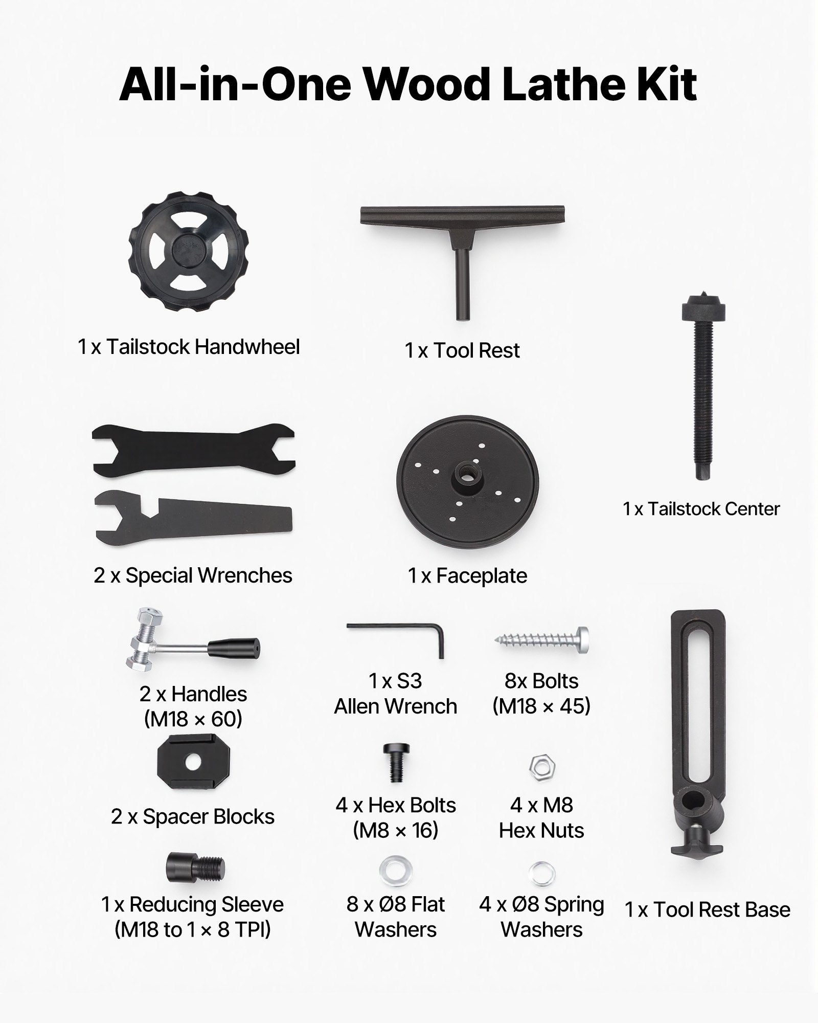 VEVOR Torno de Madera 1/2HP 375W, Torno de Mesa 355x1016 mm, 220V 50Hz, 4 Velocidades (930/1500/2050/2500 RPM), Husillo de Acero, Estable y Duradero, para Bricolaje en Carpintería y Torneado de Madera