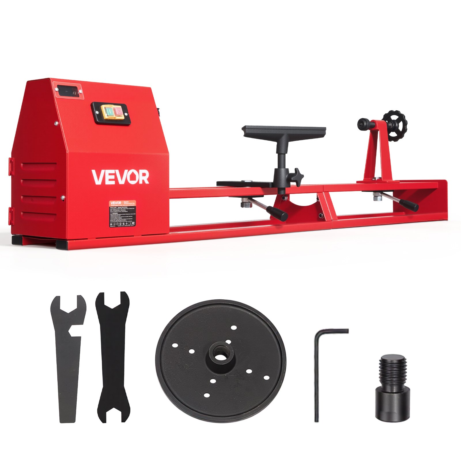 VEVOR Torno de Madera 1/2HP 375W, Torno de Mesa 355x1016 mm, 220V 50Hz, 4 Velocidades (930/1500/2050/2500 RPM), Husillo de Acero, Estable y Duradero, para Bricolaje en Carpintería y Torneado de Madera