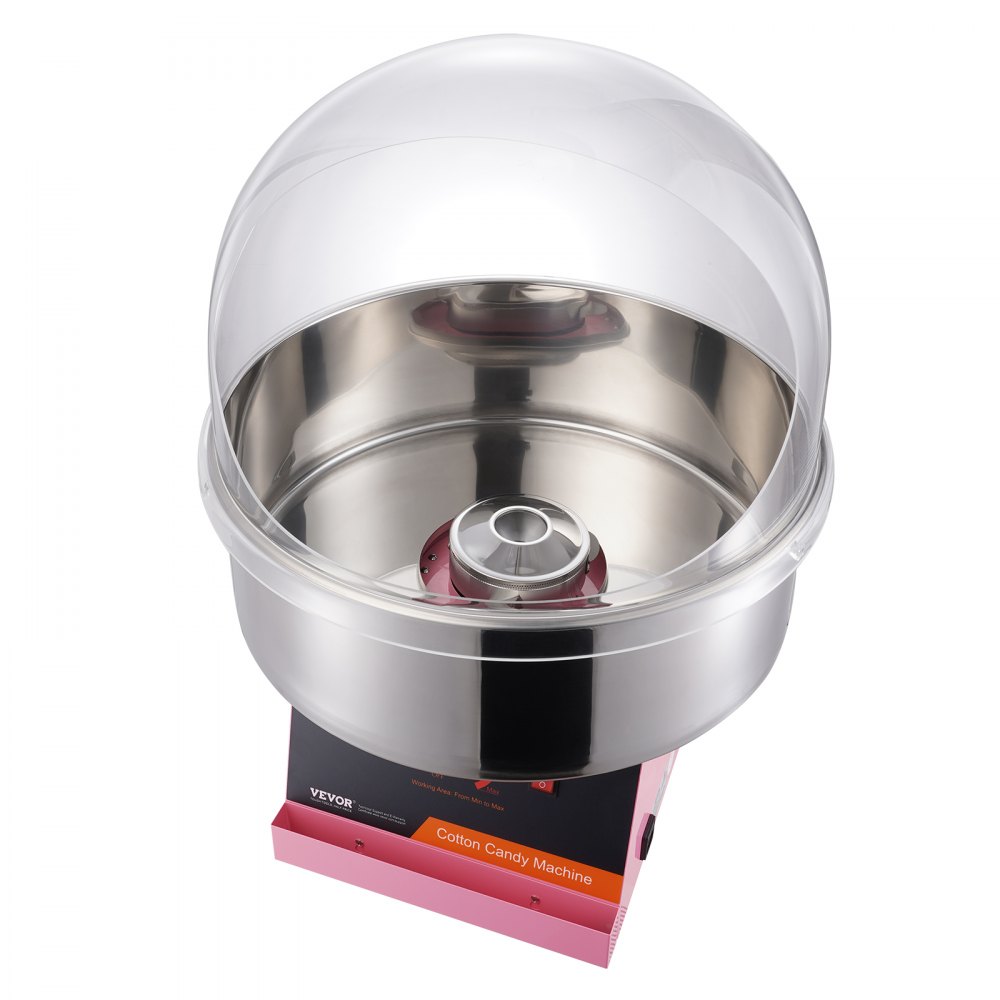 VEVOR Máquina Eléctrica de Algodón de Azúcar de 1000 W, Máquina Comercial de Algodón de Azúcar con Tapa, Tazón de Acero Inoxidable y Cuchara de Azúcar, Perfecta para Fiestas, 518 x 518 x 415 mm, Rosa