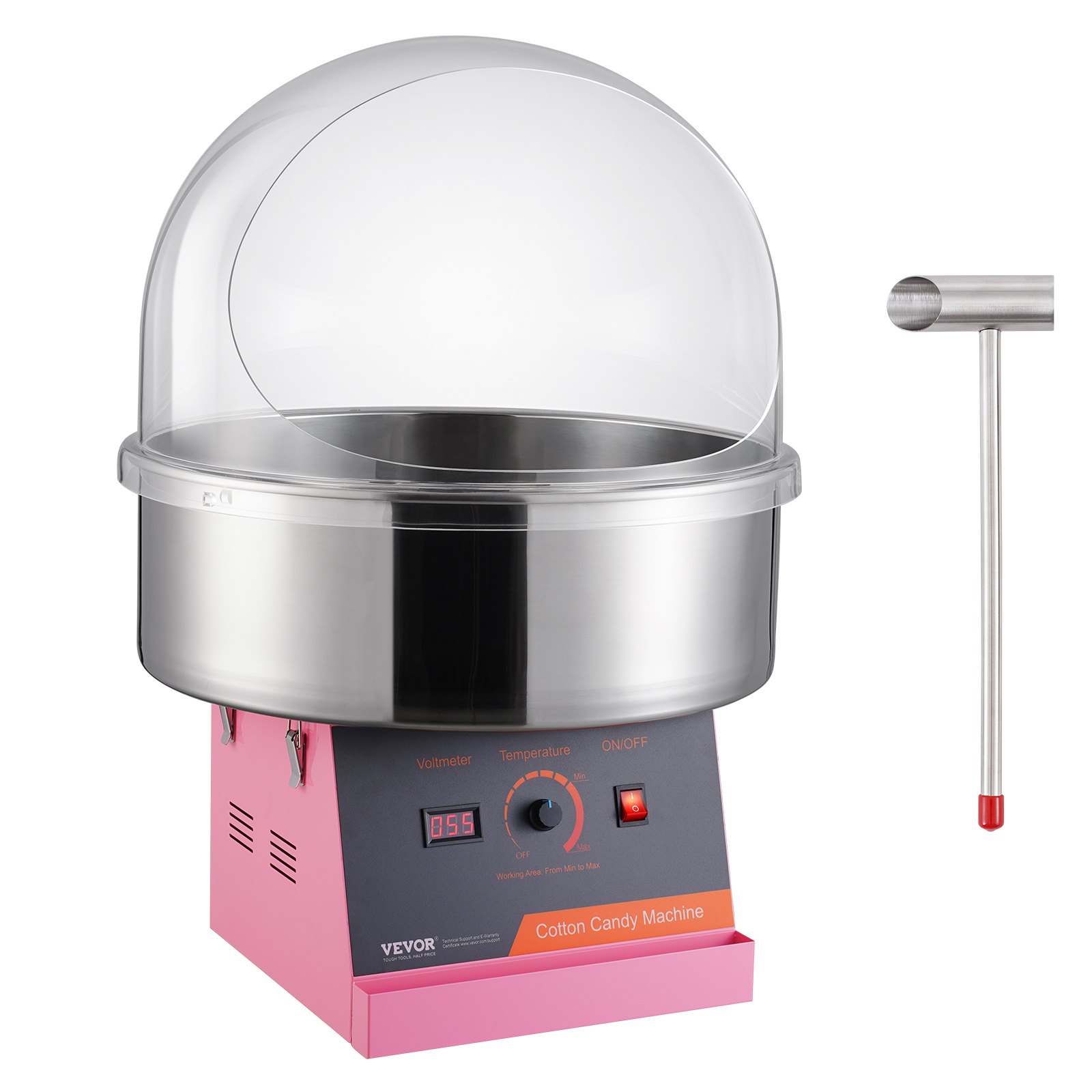 VEVOR Máquina Eléctrica de Algodón de Azúcar de 1000 W, Máquina Comercial de Algodón de Azúcar con Tapa, Tazón de Acero Inoxidable y Cuchara de Azúcar, Perfecta para Fiestas, 518 x 518 x 415 mm, Rosa