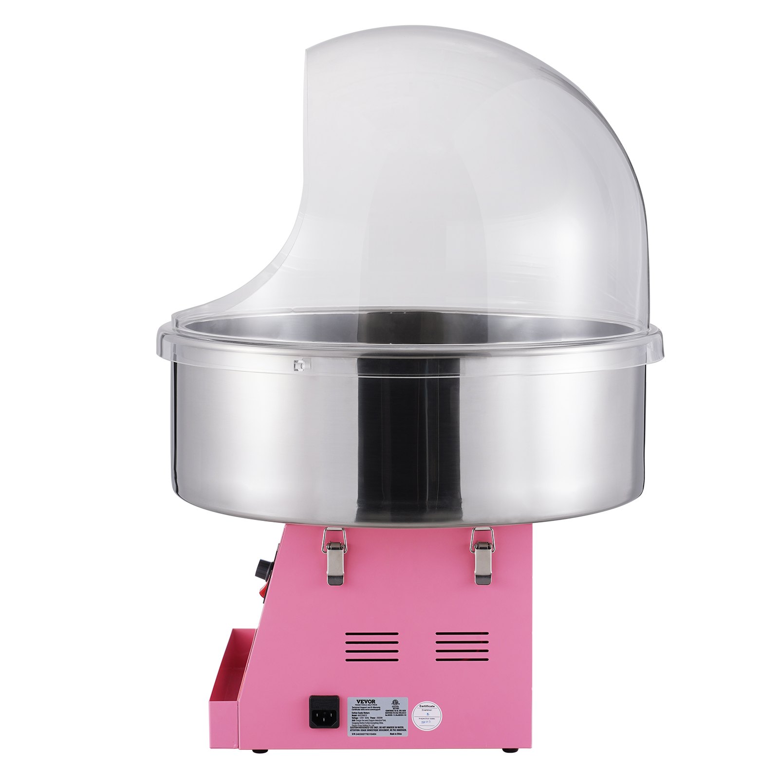 VEVOR Máquina Eléctrica de Algodón de Azúcar de 1000 W, Máquina Comercial de Algodón de Azúcar con Tapa, Tazón de Acero Inoxidable y Cuchara de Azúcar, Perfecta para Fiestas, 518 x 518 x 415 mm, Rosa