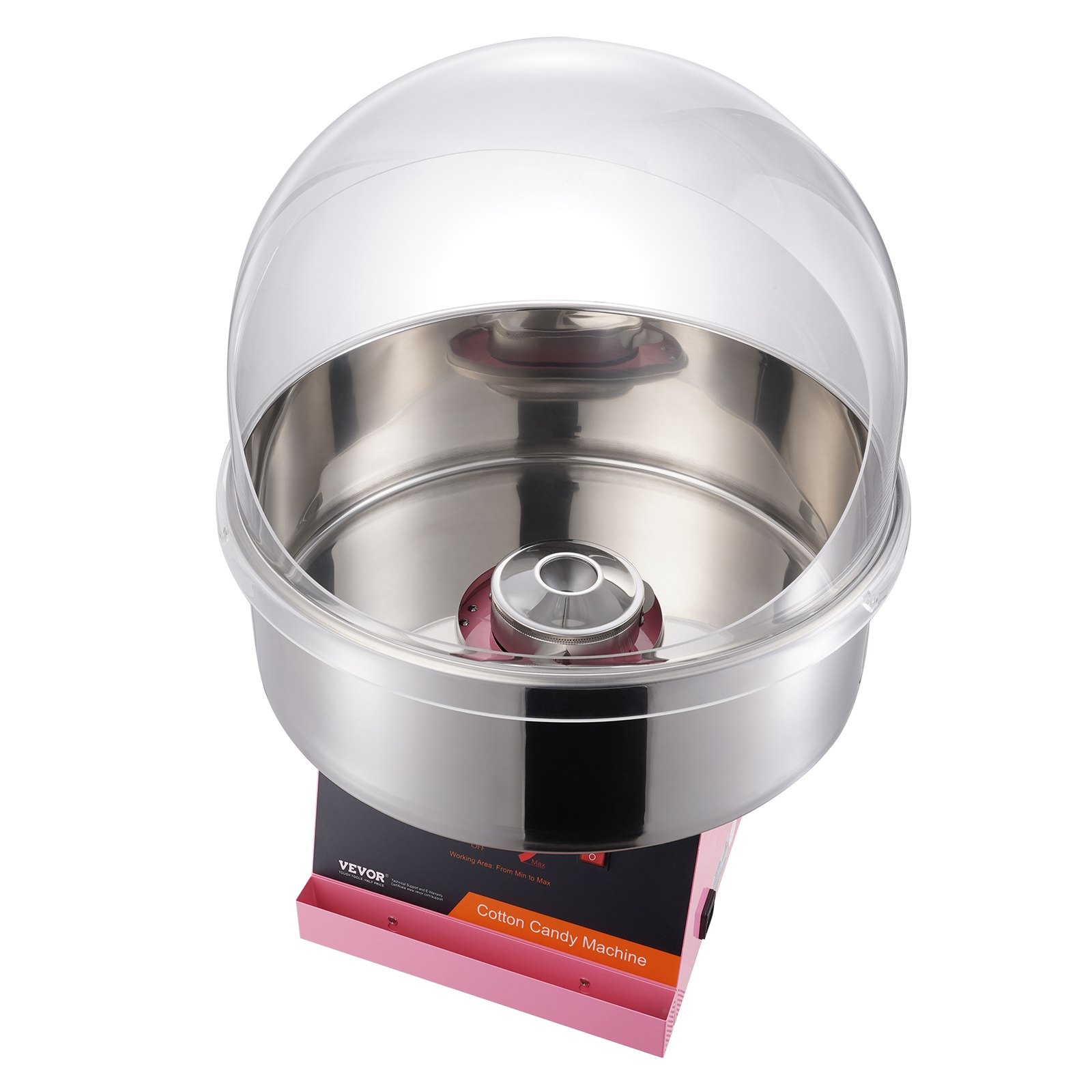 VEVOR Máquina Eléctrica de Algodón de Azúcar de 1000 W, Máquina Comercial de Algodón de Azúcar con Tapa, Tazón de Acero Inoxidable y Cuchara de Azúcar, Perfecta para Fiestas, 518 x 518 x 415 mm, Rosa