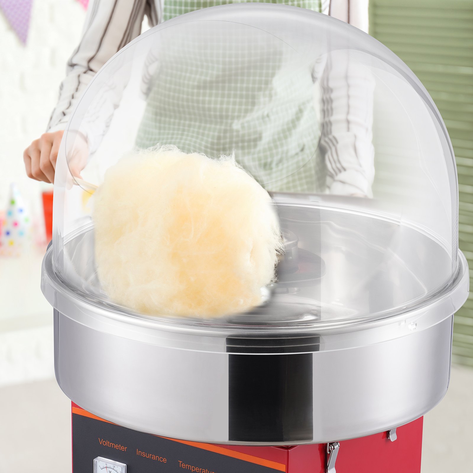 VEVOR Máquina Eléctrica de Algodón de Azúcar de 1000 W con Tapa, Tazón de Acero Inoxidable, Cuchara de Azúcar, Cajón, para el Hogar, Cumpleaños de Niños, Fiesta Familiar, Rojo, 518 x 518 x 485 mm