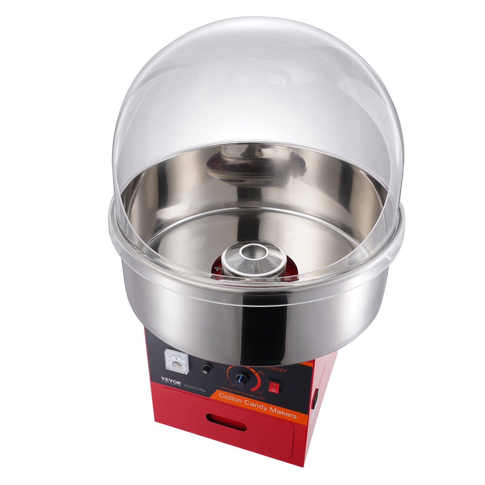 VEVOR Máquina Eléctrica de Algodón de Azúcar de 1000 W con Tapa, Tazón de Acero Inoxidable, Cuchara de Azúcar, Cajón, para el Hogar, Cumpleaños de Niños, Fiesta Familiar, Rojo, 518 x 518 x 485 mm