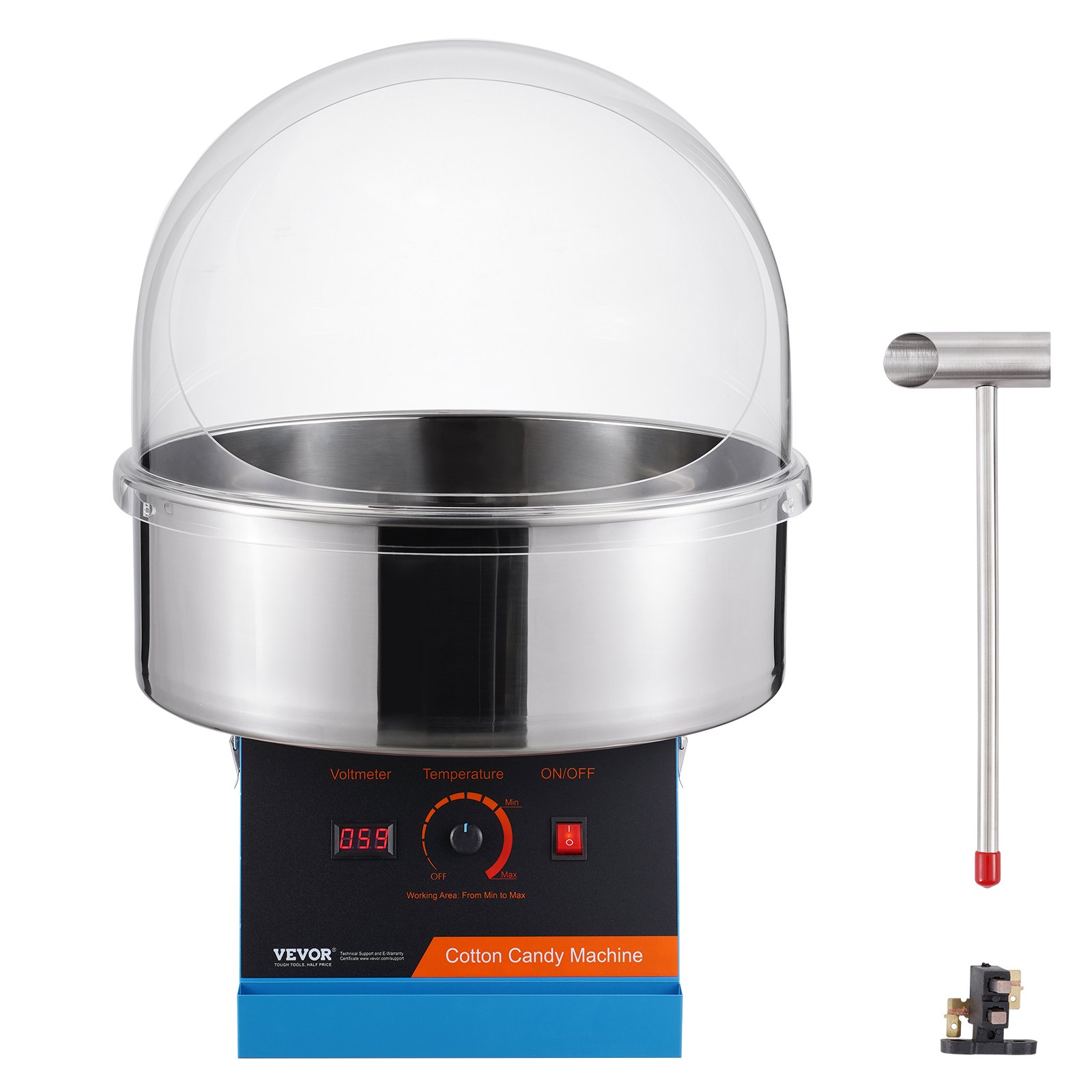 VEVOR Máquina Eléctrica de Algodón de Azúcar de 1000 W, Máquina Comercial de Algodón de Azúcar con Tapa, Tazón de Acero Inoxidable y Cuchara de Azúcar, para el Hogar, Cumpleaños, Fiesta Familiar, Azul