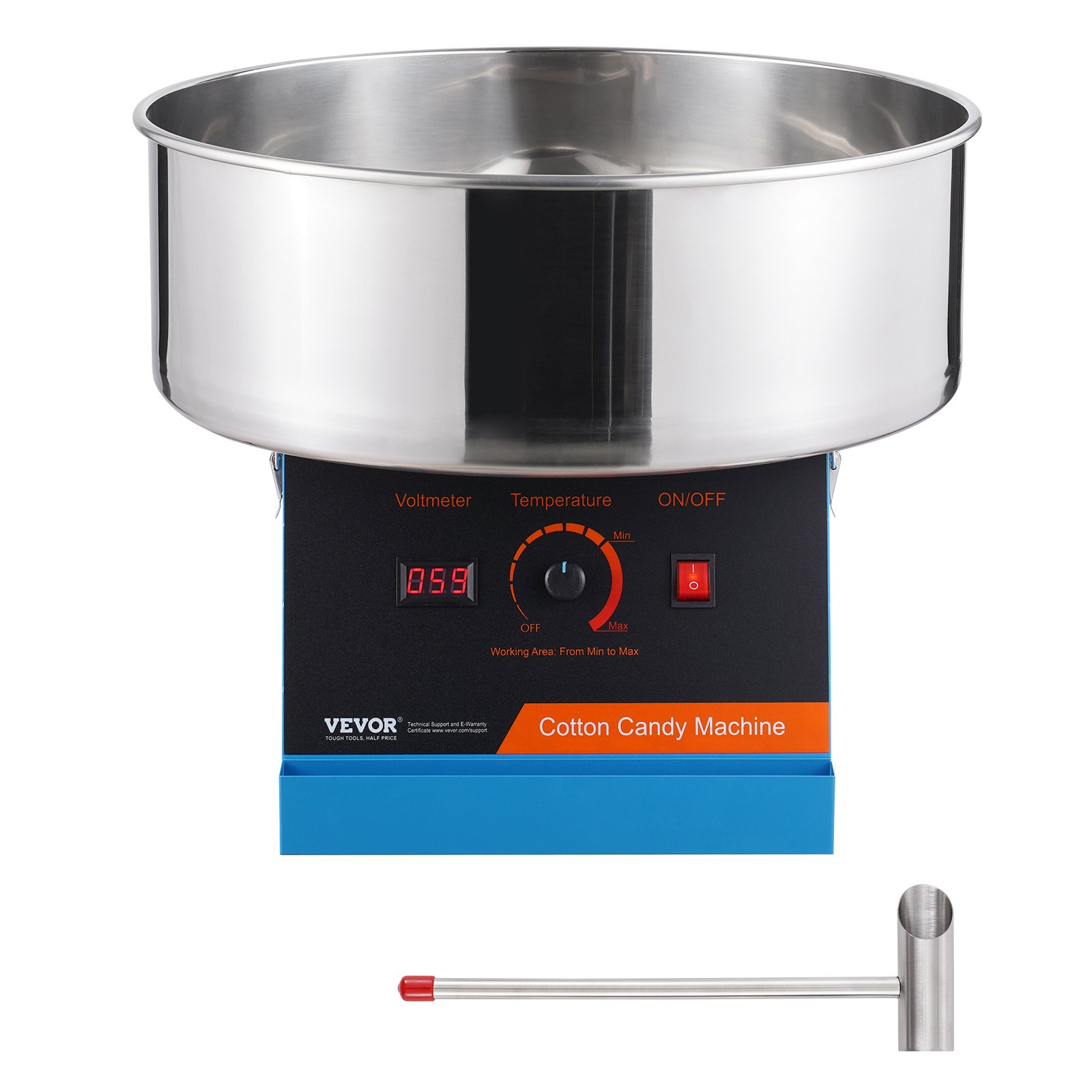 VEVOR Máquina Eléctrica de Algodón de Azúcar, Máquina de Algodón de Azúcar de 1000 W, Máquina de Algodón de Azúcar con Tazón de Acero Inoxidable y Cuchara de Azúcar, para el Hogar, Fiesta, Azul