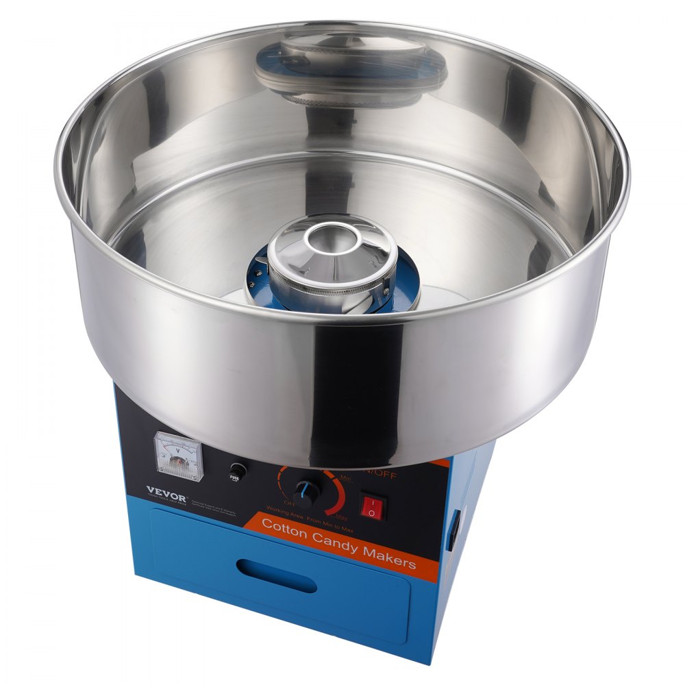 VEVOR Máquina Comercial de Algodón de Azúcar, Máquina de Hilo de Azúcar para Varias Fiestas y Adecuada para la Mayoría de los Tipos de Azúcar, 1000 W, Azul, 518 x 518 x485 mm, 118,3-226,2 ℃, Acero