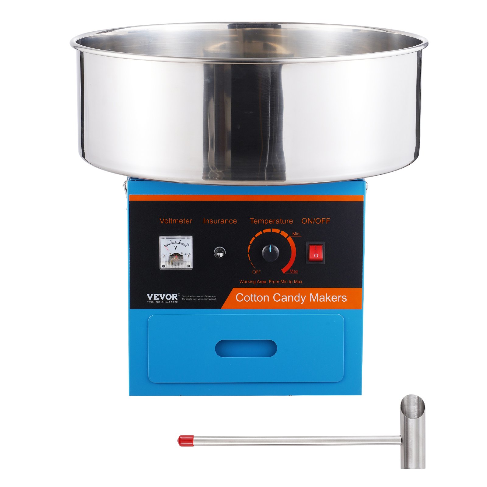 VEVOR Máquina Comercial de Algodón de Azúcar, Máquina de Hilo de Azúcar para Varias Fiestas y Adecuada para la Mayoría de los Tipos de Azúcar, 1000 W, Azul, 518 x 518 x485 mm, 118,3-226,2 ℃, Acero