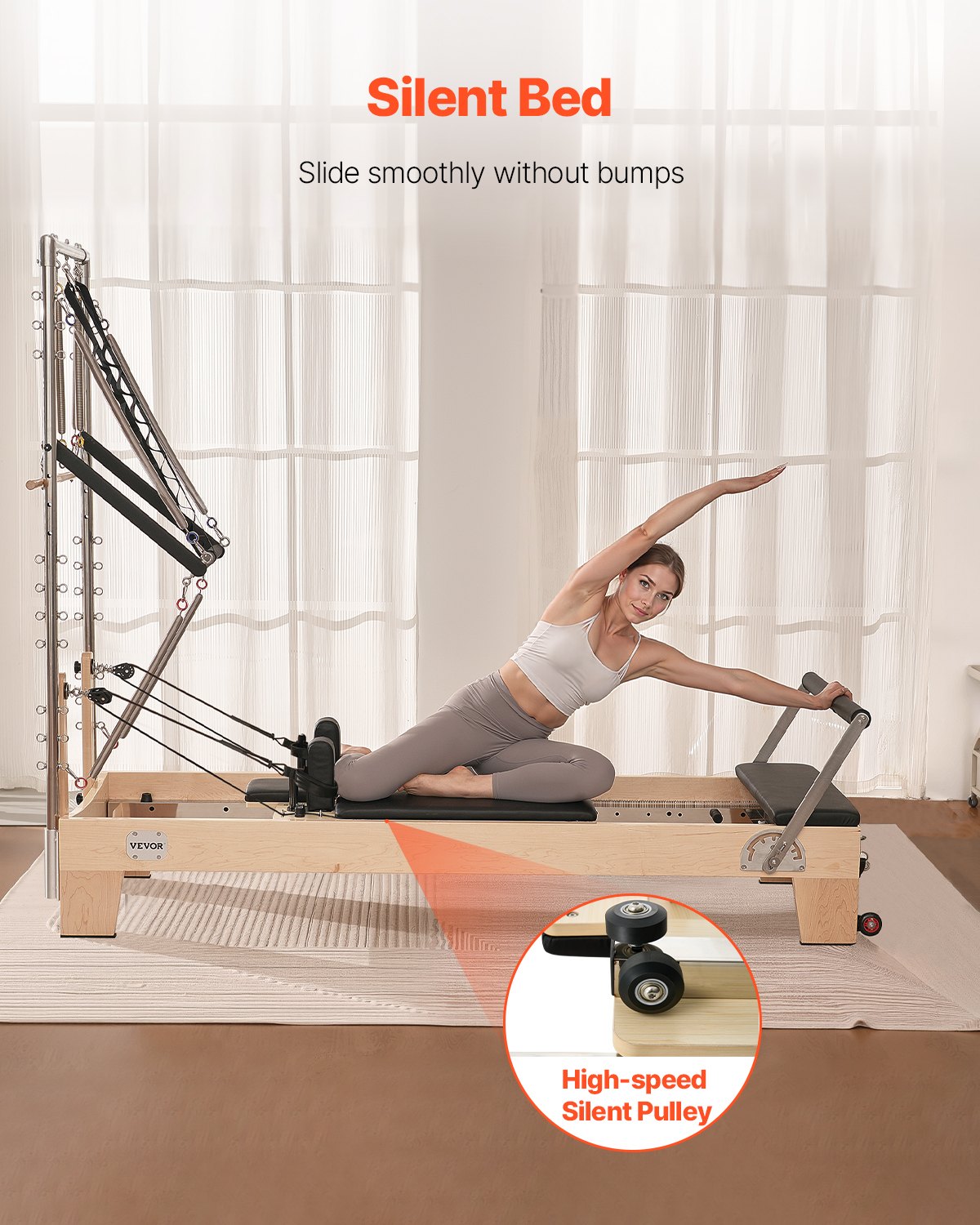 VEVOR Reformer Máquina de Pilates de Madera para Gimnasio en Casa Equipo de Entrenamiento de Fuerza con Doble Resistencia Caja Reformadora Tabla de Salto para Avanzados Principiantes, Hasta 181,4kg