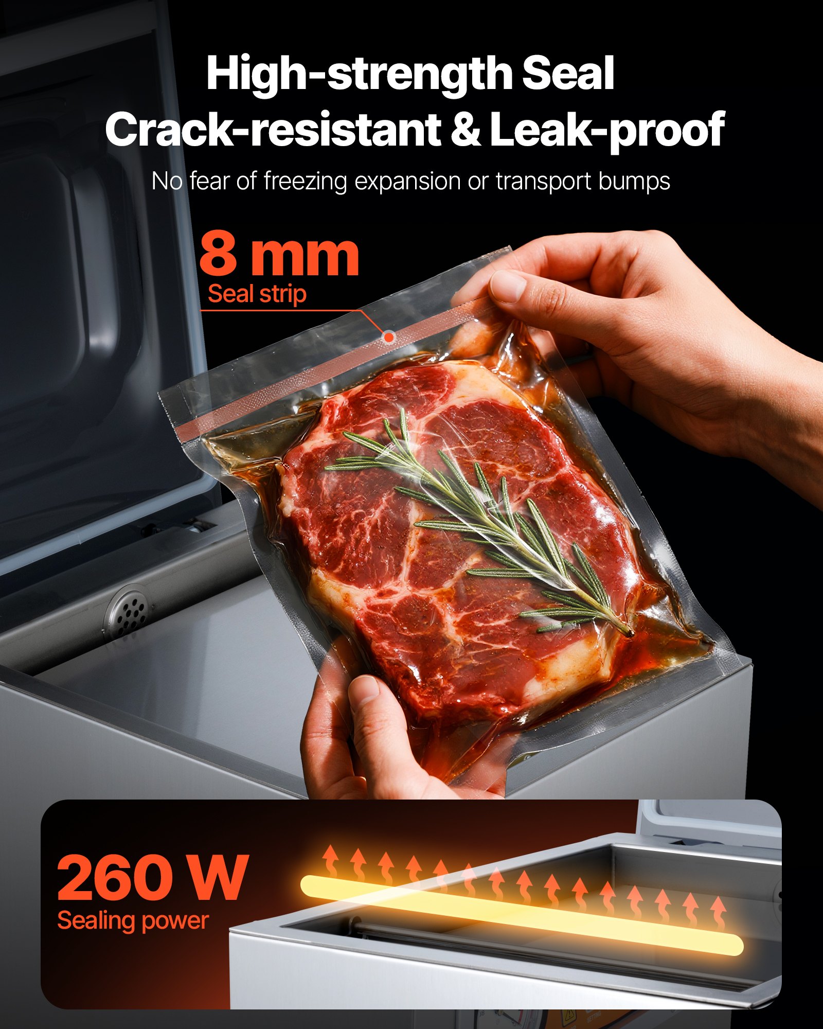VEVOR Sellador al Vacío de Cámara 260 W Máquina de Envasado al Vacío de Acero inoxidable Tamaño Compacto de 260 mm para Cocina del Hogar Para Uso Comercial Para Alimentos Húmedos, Carnes y Adobos