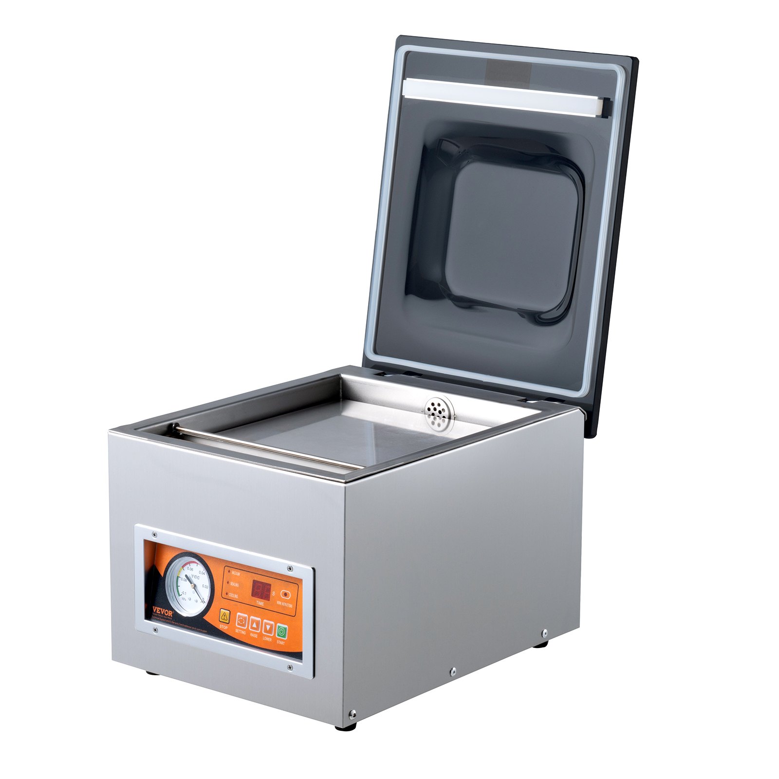 VEVOR Sellador al Vacío de Cámara 260 W Máquina de Envasado al Vacío de Acero inoxidable Tamaño Compacto de 260 mm para Cocina del Hogar Para Uso Comercial Para Alimentos Húmedos, Carnes y Adobos