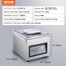 VEVOR Sellador al Vacío de Cámara 320 W Máquina de Envasado al Vacío de Acero inoxidable Tamaño Compacto de 320 mm para Cocina del Hogar Para Uso Comercial Para Alimentos Húmedos, Carnes y Adobos