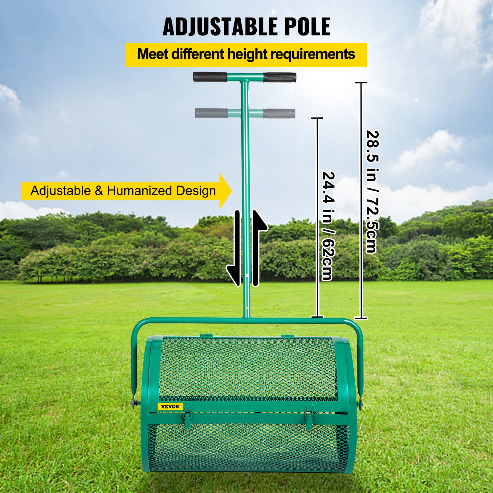 VEVOR Esparcidor de Musgo de Compost y Turba Rodillo 24 pulgadas Césped Jardín