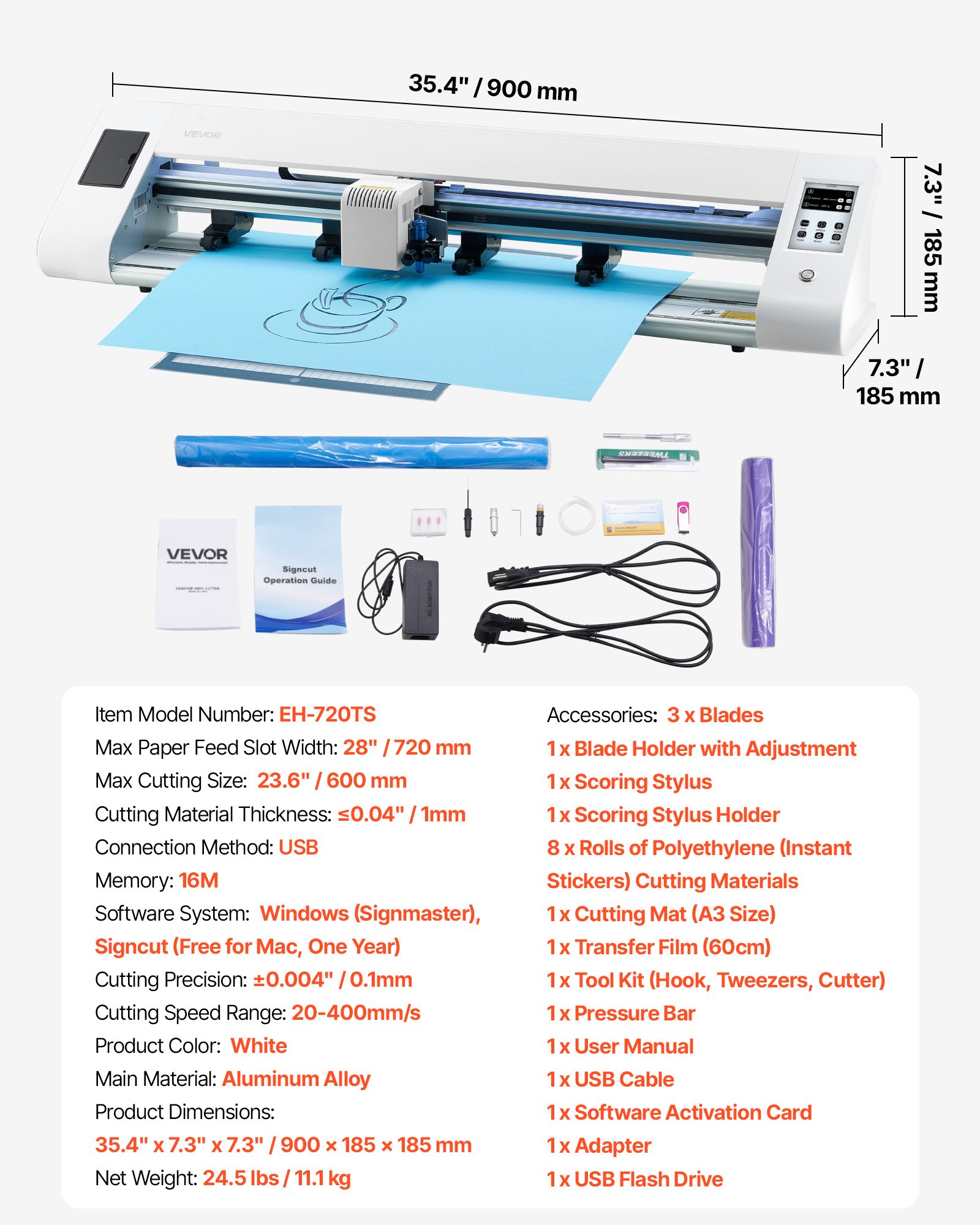 VEVOR Cutting Machine, Automatic Edge Detection Vinyl Cutter Machine with Two Types of Blades, Design Software and Materials, Compatible with Multiple File Formats, for Creating Customized DIY Crafts