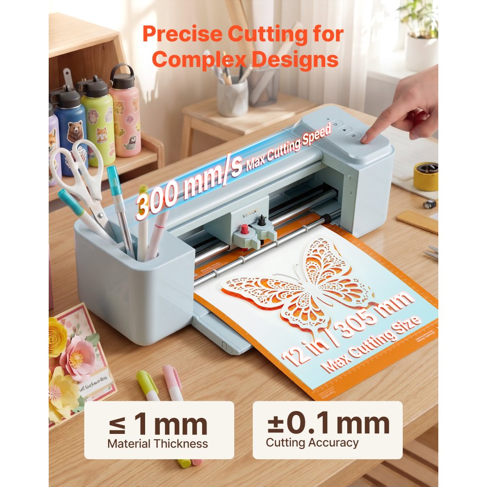 VEVOR Plotter de Corte de Vinilo de 305 mm con Materiales, Kit de Herramientas, Control por Botones, Máquina Cortadora Multifuncional Compatible con Mac Windows Android iOS para Vinilo Papel Bricolaje