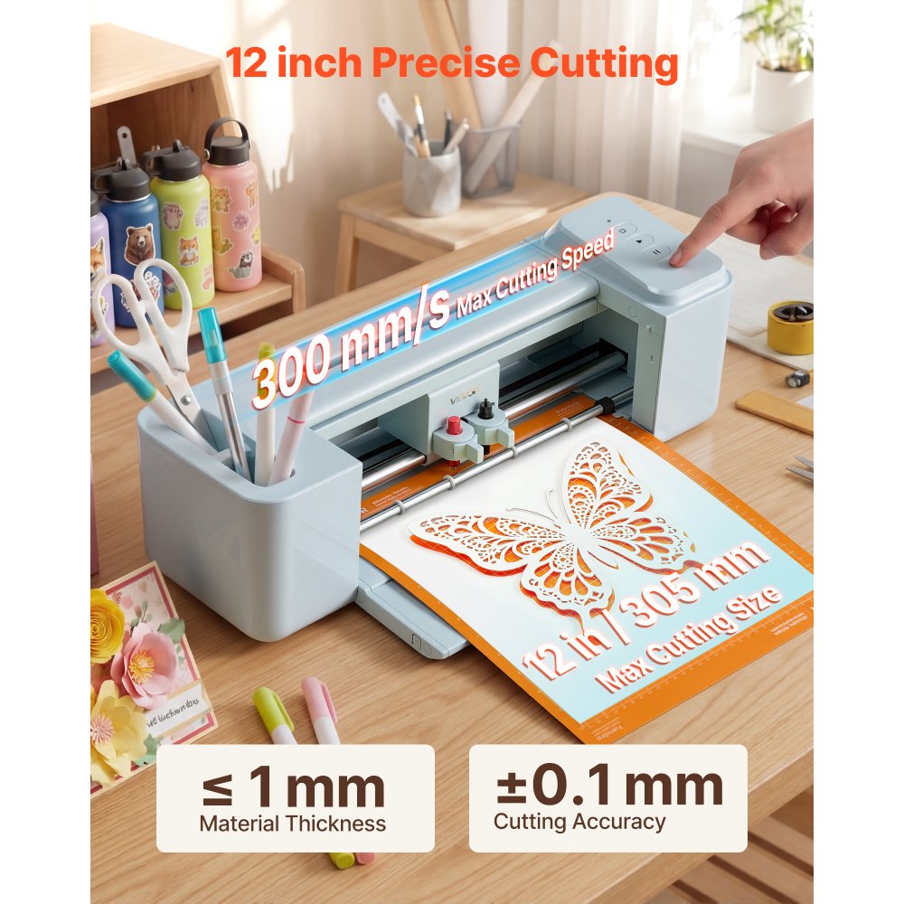 VEVOR Plotter de Corte de Vinilo de 305 mm con Kit de Herramientas, Control por Botones, Máquina Cortadora Multifuncional Compatible con Mac Windows iOS Android para Vinilo Papel Tarjetas Bricolaje