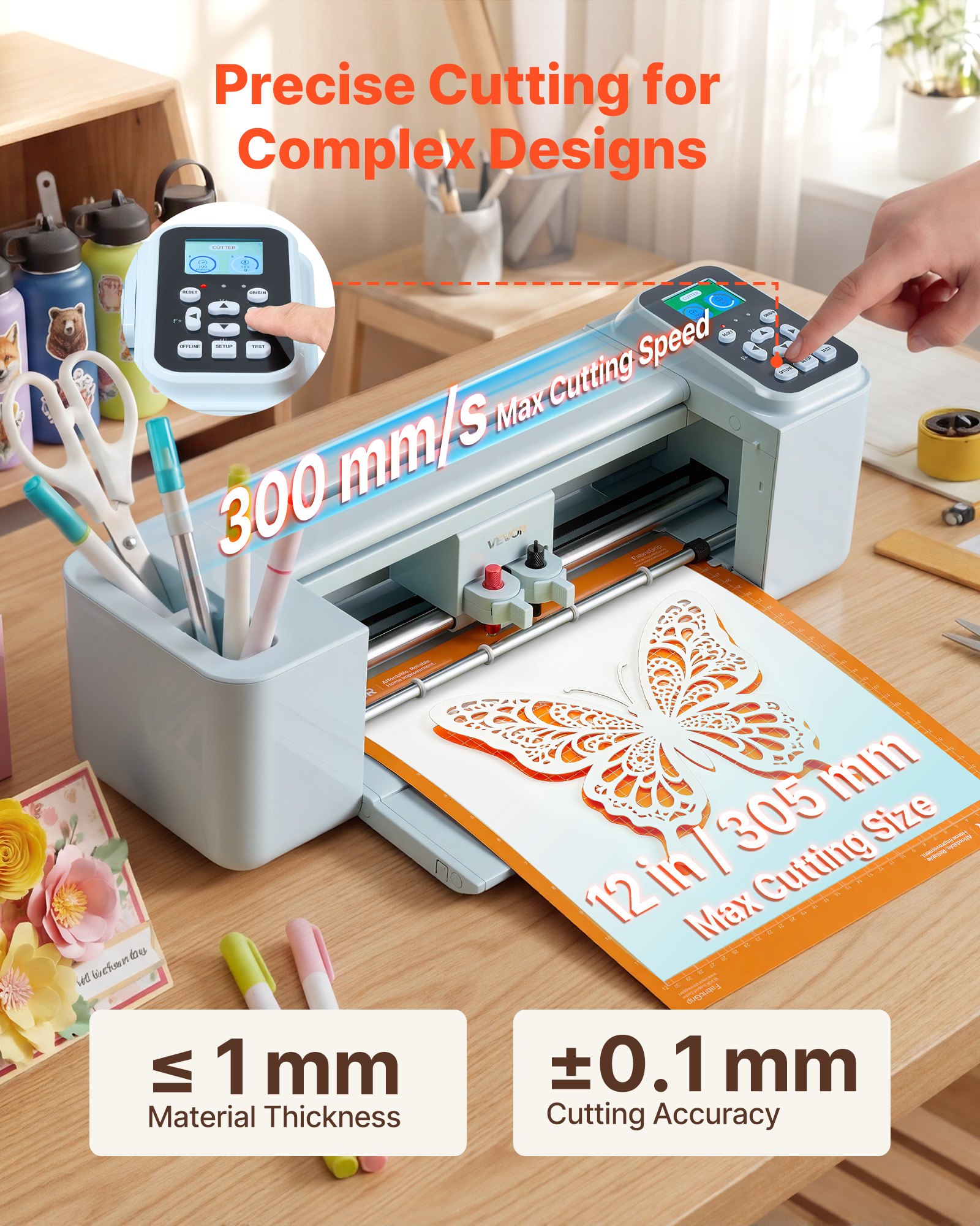 VEVOR Plotter de Corte de Vinilo de 305 mm con Kit de Herramientas, Control por Botones, Máquina Cortadora Multifuncional Compatible con Mac Windows iOS Android para Vinilo Papel Tarjetas Bricolaje