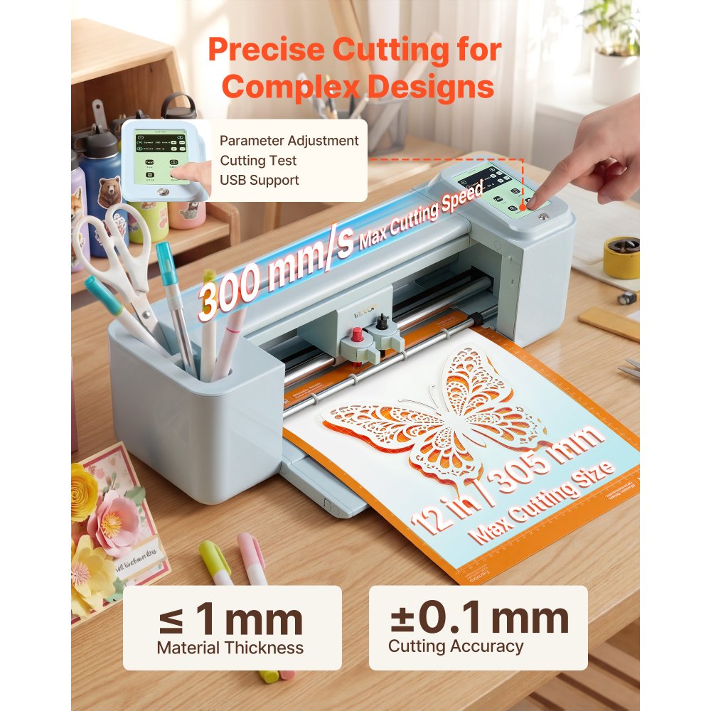 VEVOR Plotter de Corte de Vinilo de 305mm con Kit de Herramientas, Materiales, Control por Pantalla Táctil, Máquina Cortadora Multifuncional Compatible con Android iOS Mac Windows para Papel Bricolaje