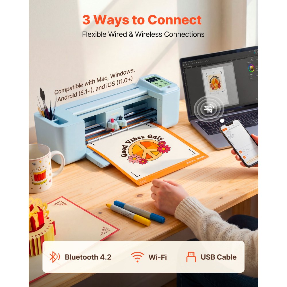 VEVOR Plotter de Corte de Vinilo de 305mm con Kit de Herramientas, Materiales, Control por Pantalla Táctil, Máquina Cortadora Multifuncional Compatible con Android iOS Mac Windows para Papel Bricolaje
