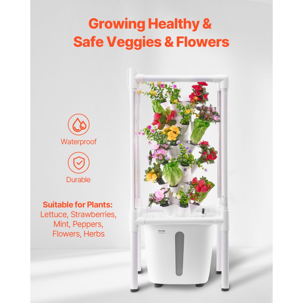 VEVOR Hydroponic Growing System with Grow Light, 30-Slot Hydroponic Tower with 6 Levels, Hydronic Garden for Home with Water Pump, Plant Germination Kit for Herbs, Fruits and Vegetables