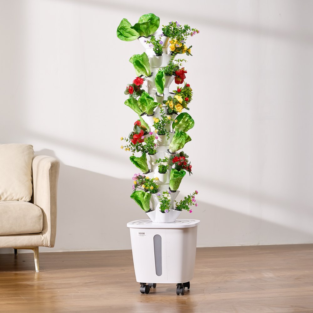 VEVOR Hydroponic Growing System, 50 Slots, Vertical 10-Tier Hydroponic Tower, Hydroponic Garden with Water Pump and Wheels, Germination Kit for Indoor Plants for Herbs, Fruits and Vegetables