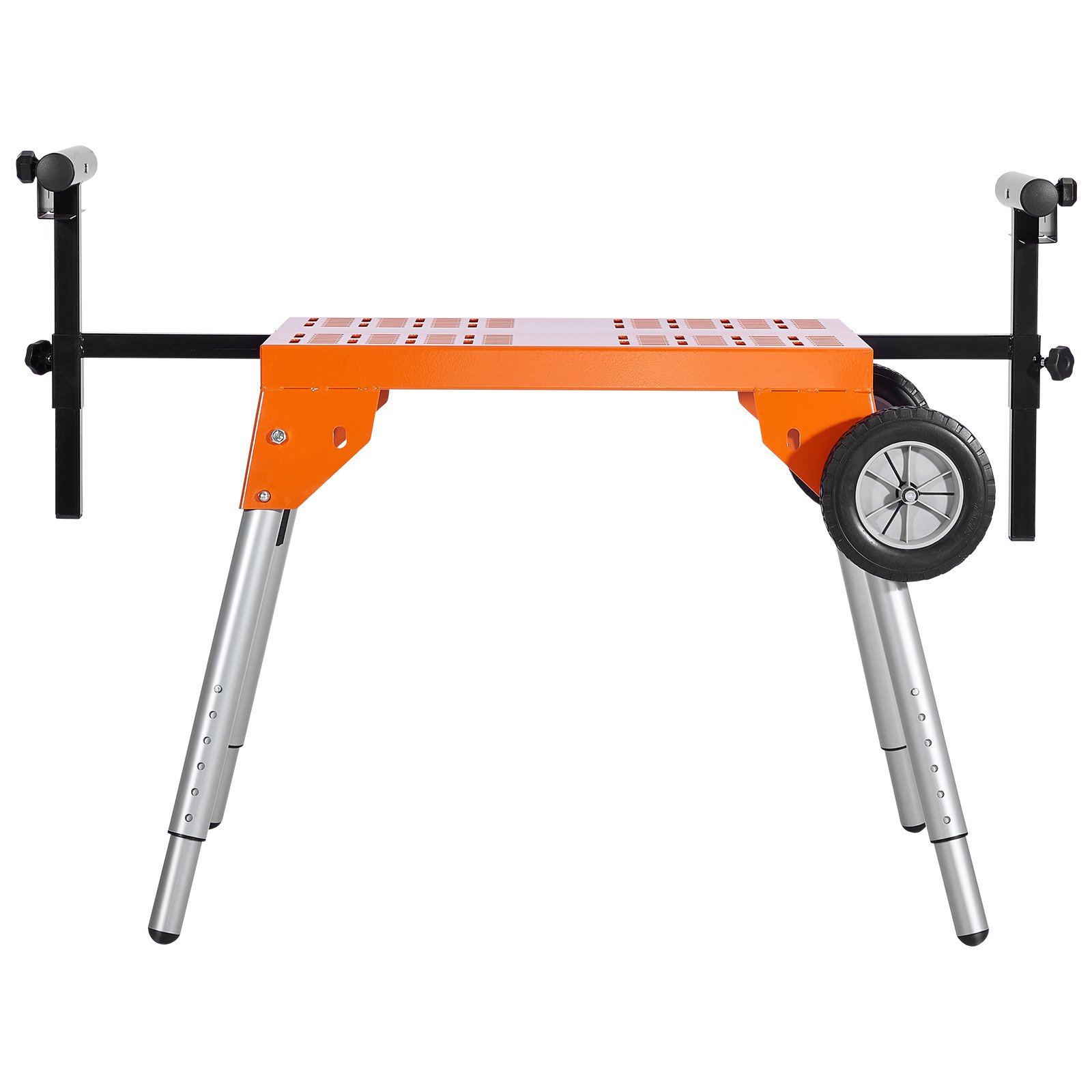 VEVOR Miter Saw Stand with Table Top & Wheels, 150 kg Load Capacity, Foldable Steel Rolling Stand for Miter Saws, Adjustable Height & Length, Portable Miter Saw Stand