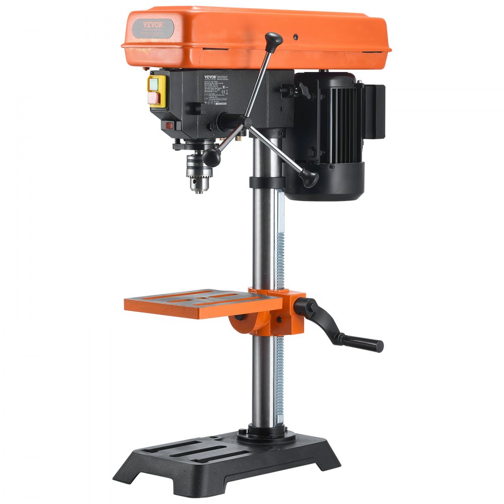 VEVOR Taladro de Banco de 254 mm, Motor de Inducción 550 W, Velocidad Variable de 550/950/1500/2000/2500 RPM, Mesa de Trabajo Inclinable de 0 a 45°, Posicionamiento por Rayos X para Madera y Metal