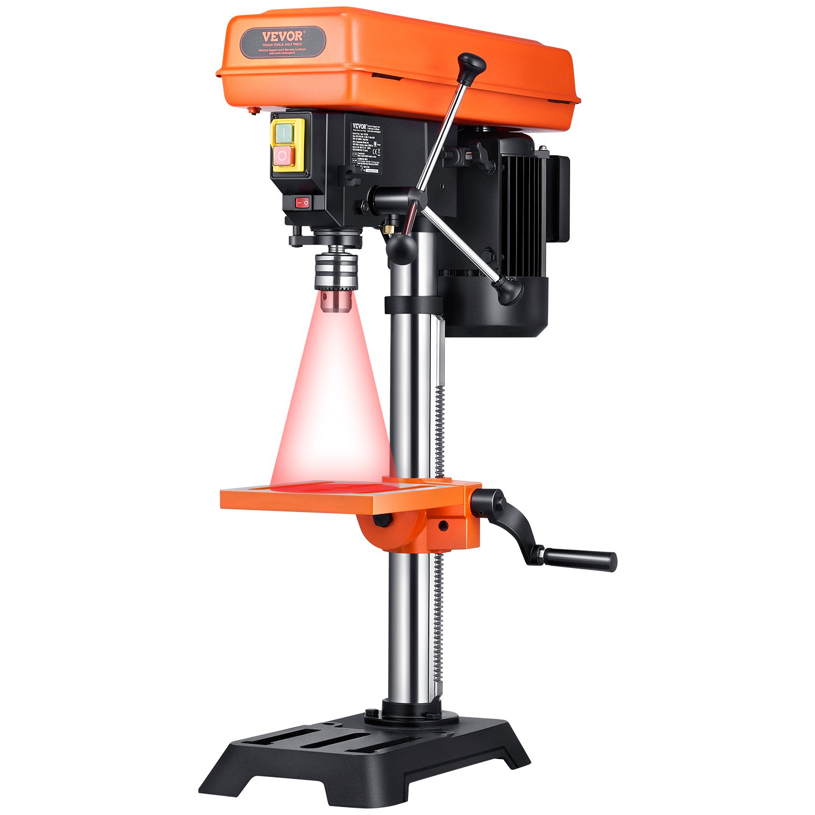 VEVOR Taladro de Banco de 254 mm, Motor de Inducción 550 W, Velocidad Variable de 550/950/1500/2000/2500 RPM, Mesa de Trabajo Inclinable de 0 a 45°, Posicionamiento por Rayos X para Madera y Metal