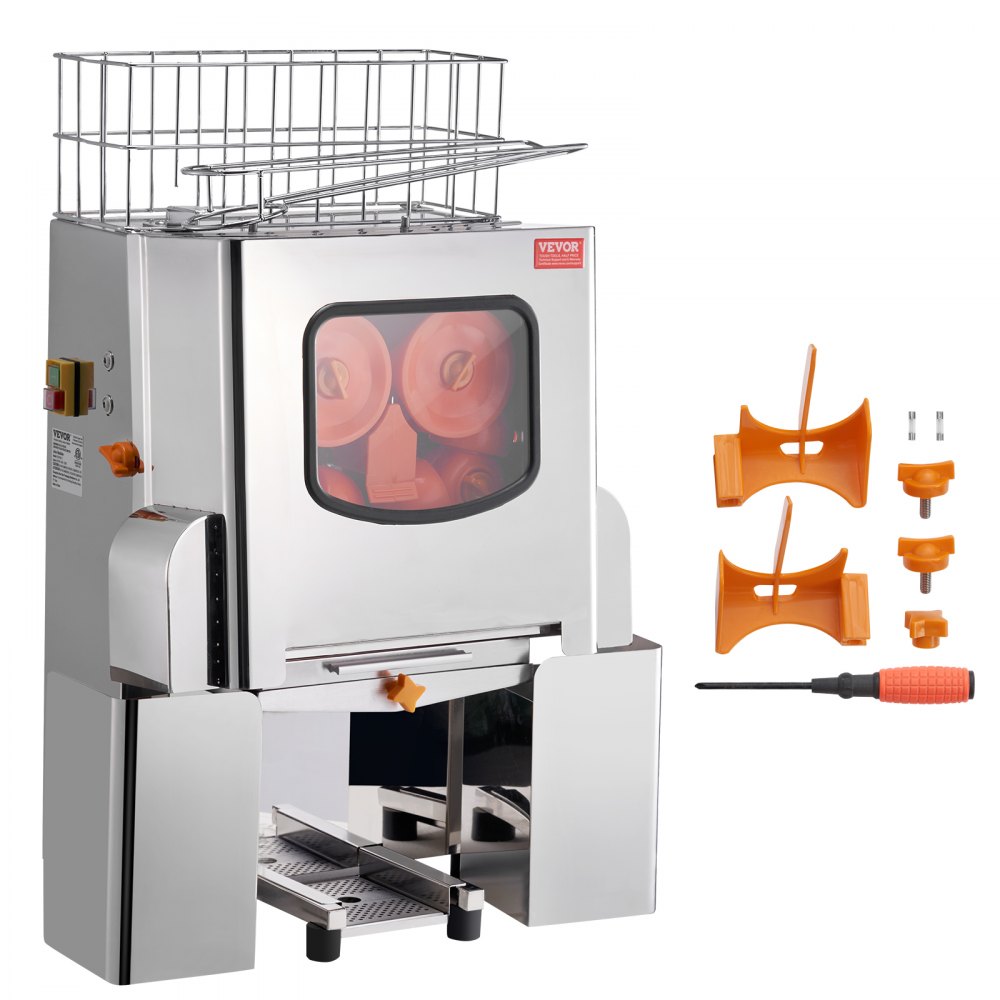 VEVOR Exprimidor de Cítricos Eléctrico Comercial Extractor de Zumo 120 W de Acero Inoxidable con Filtro Extraíble Cubo Recolector de Cáscaras para Naranja, Pomelo, Restaurante, Cafetería, Frutería