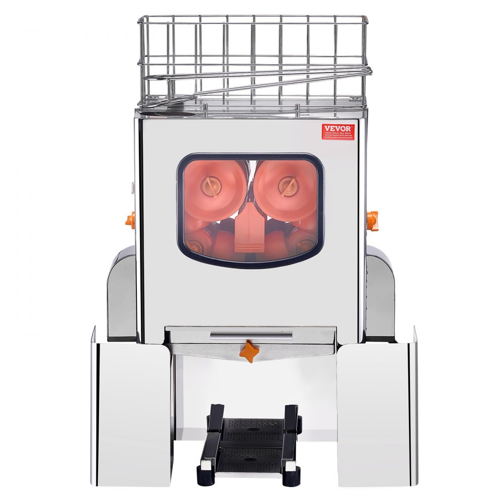 VEVOR Exprimidor de Cítricos Eléctrico Comercial Extractor de Zumo 120 W de Acero Inoxidable con Filtro Extraíble Cubo Recolector de Cáscaras para Naranja, Pomelo, Restaurante, Cafetería, Frutería