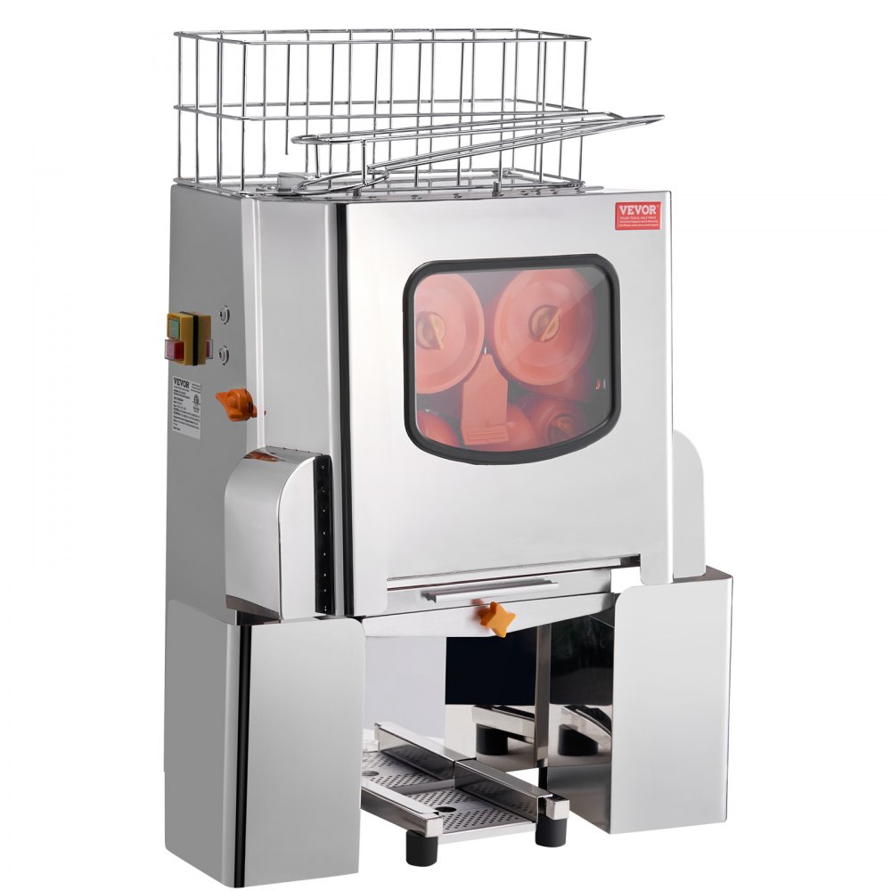 VEVOR Exprimidor de Cítricos Eléctrico Comercial Extractor de Zumo 120 W de Acero Inoxidable con Filtro Extraíble Cubo Recolector de Cáscaras para Naranja, Pomelo, Restaurante, Cafetería, Frutería