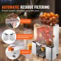 VEVOR Exprimidor de Cítricos Eléctrico Comercial Extractor de Zumo 120W Alimentación Automática con Filtro Extraíble Cubo Recolector de Cáscaras para Naranja, Pomelo, Restaurante, Cafetería, Frutería