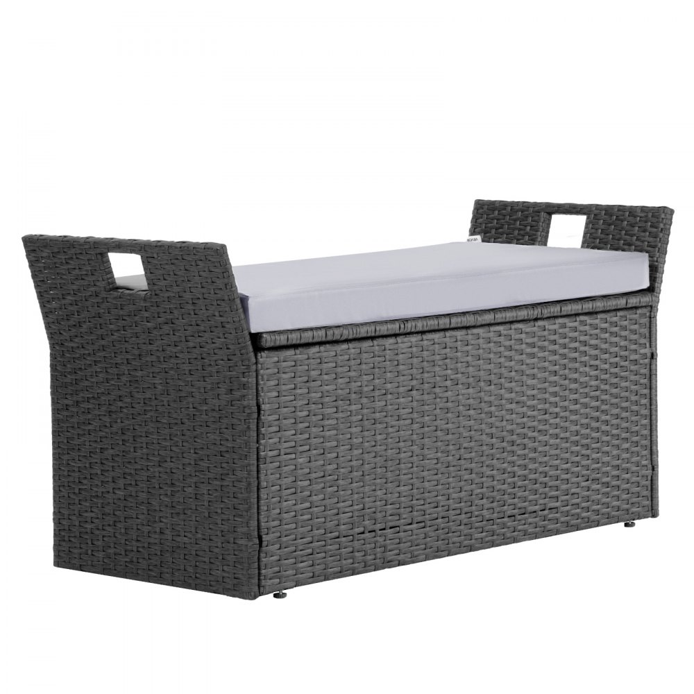 VEVOR Banco de Almacenamiento de Ratán Sintético Baúl de Terraza 104 x 45 x 52 cm con Cojín y Asas Laterales Asiento Cómodo para 2 Personas Soporta hasta 181 kg para Exterior, Jardín, Balcón, Gris