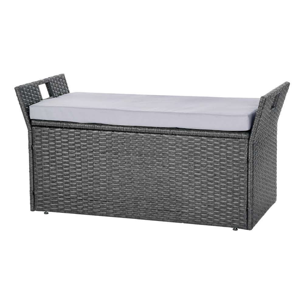 VEVOR Banco de Almacenamiento de Ratán Sintético Baúl de Terraza 104 x 45 x 52 cm con Cojín y Asas Laterales Asiento Cómodo para 2 Personas Soporta hasta 181 kg para Exterior, Jardín, Balcón, Gris
