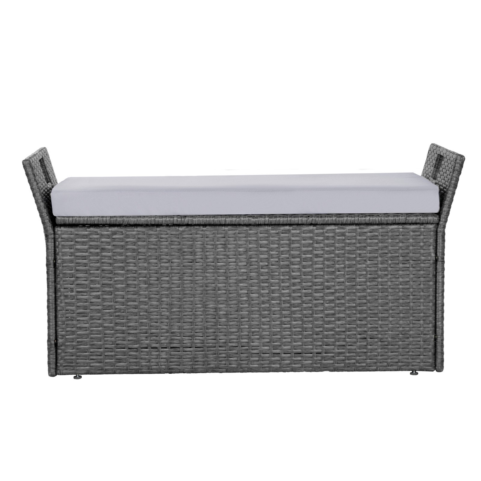 VEVOR Banco de Almacenamiento de Ratán Sintético Baúl de Terraza 104 x 45 x 52 cm con Cojín y Asas Laterales Asiento Cómodo para 2 Personas Soporta hasta 181 kg para Exterior, Jardín, Balcón, Gris