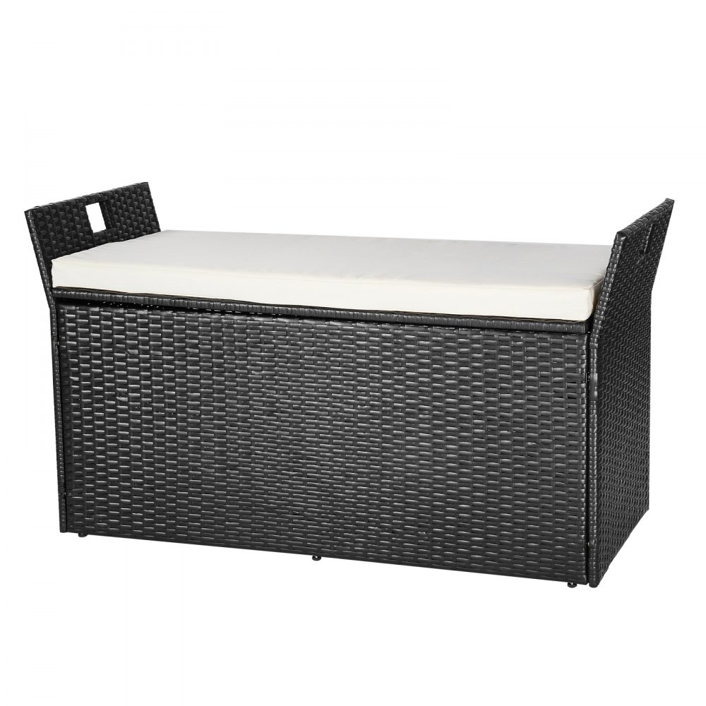 VEVOR Outdoor Storage Bench, 2-Person PE Rattan Storage Bench, 340L Deck Box with Cushion &  Side Handles, Supports up to 362kg, Weatherproof Outdoor Seating & Porch Decor for Patio Garden Balcony