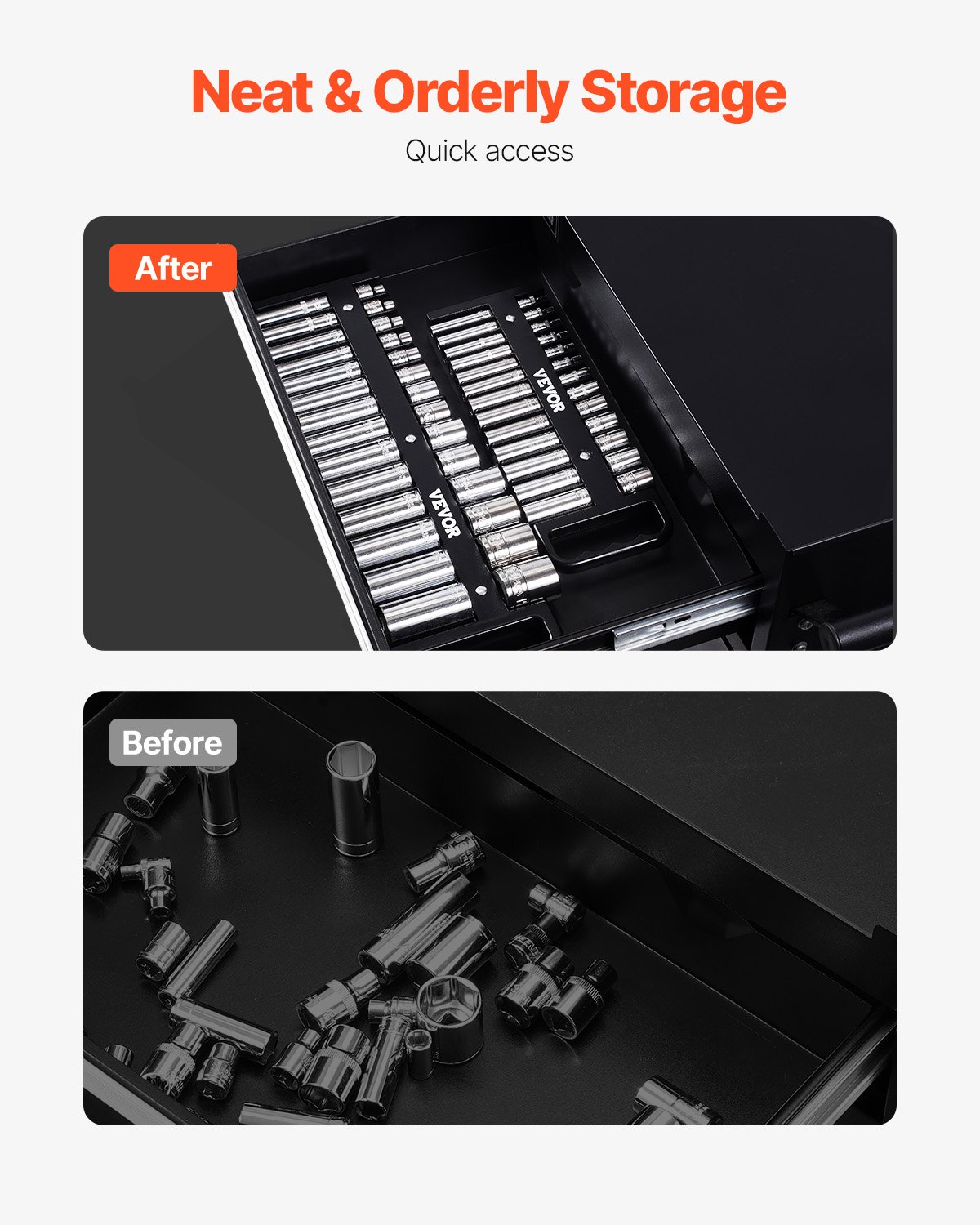 VEVOR Socket Wrench Organizer Set, 3-Piece Metric and SAE Socket Wrench Organizer Set, 1/4 Inch, 3/8 Inch & 1/2 Inch Socket Wrench Holders with Handle and Magnetic Base, for up to 76 Socket Wrenches