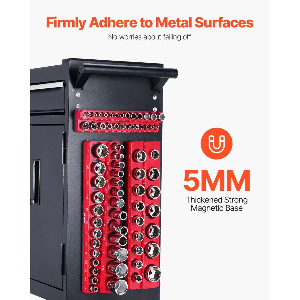 VEVOR Socket Wrench Organizer Set, 3-Piece, 1/4 Inch, 3/8 Inch & 1/2 Inch SAE Socket Holders, for up to 68 Standard & Deep Sockets (Sockets not included)