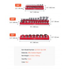 VEVOR Kit de Organizador de Enchufes Magnéticos para SAE Juego de 3 Rojo