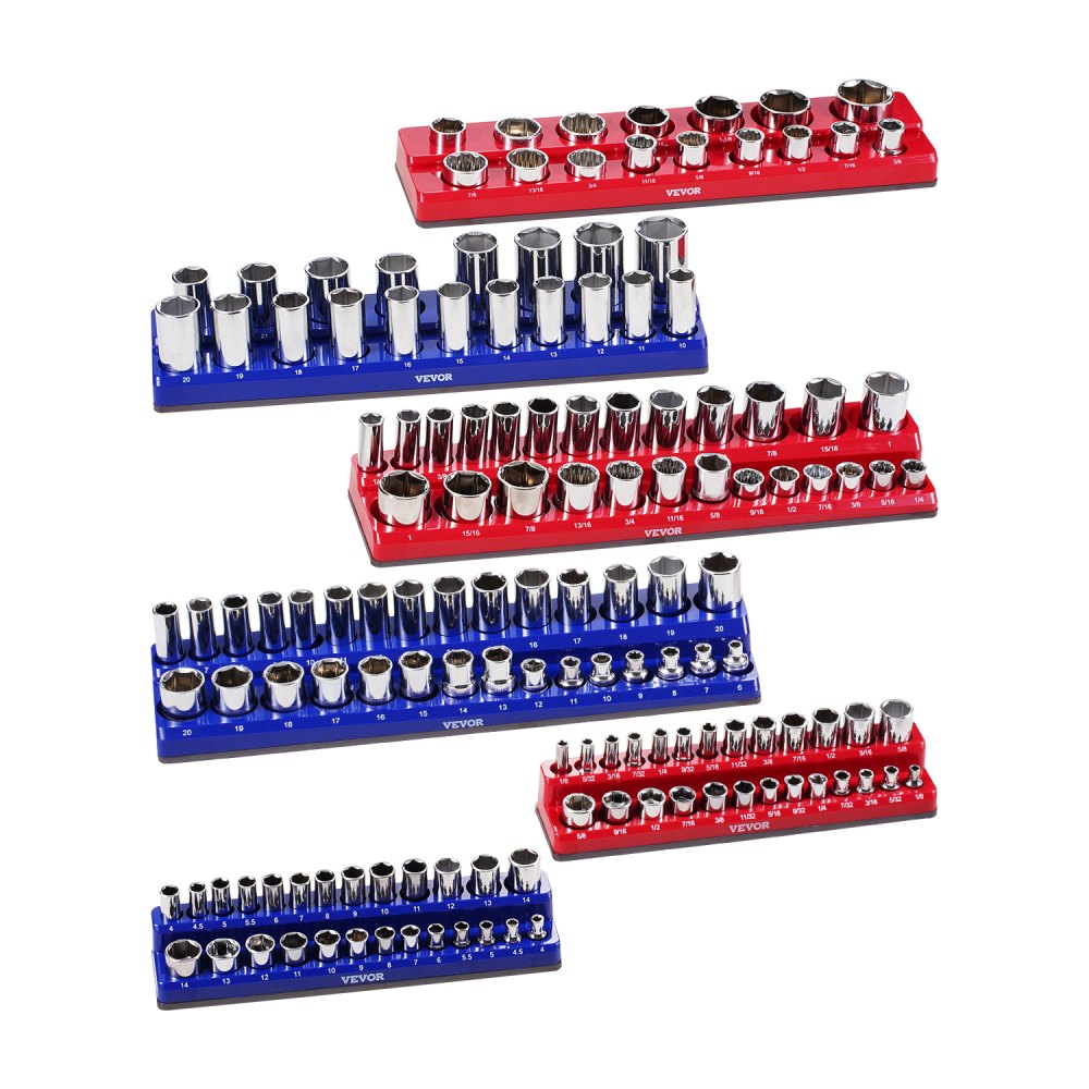 VEVOR Kit Organizador de Enchufes Magnéticos para Métrico SAE 6 PCS Azul y Rojo