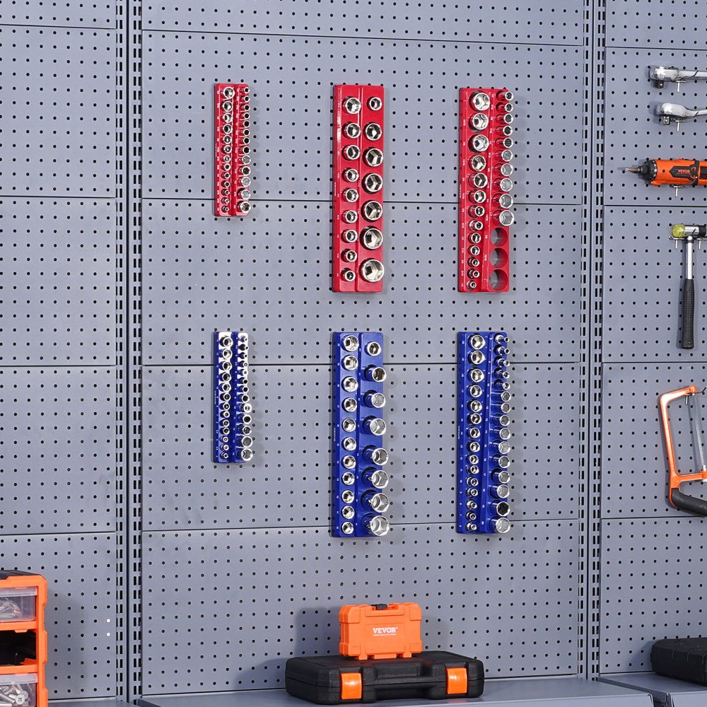 VEVOR Socket Wrench Organizer Set, 6-Piece, 1/4 Inch, 3/8 Inch & 1/2 Inch SAE Socket Holders, for up to 143 Standard & Deep Sockets (Sockets not included)