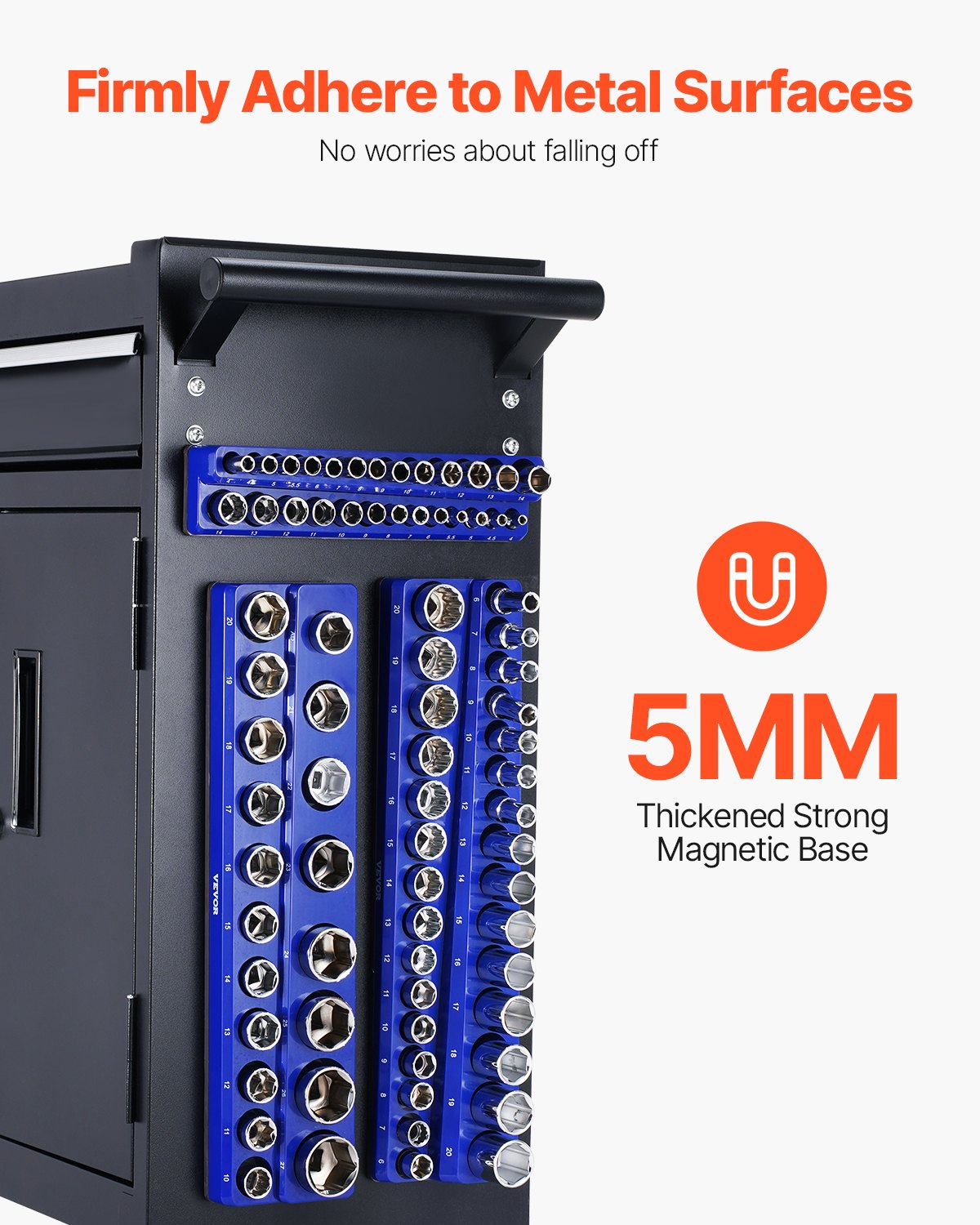 VEVOR Socket Wrench Organizer Set, 6-Piece, 1/4 Inch, 3/8 Inch & 1/2 Inch SAE Socket Holders, for up to 143 Standard & Deep Sockets (Sockets not included)