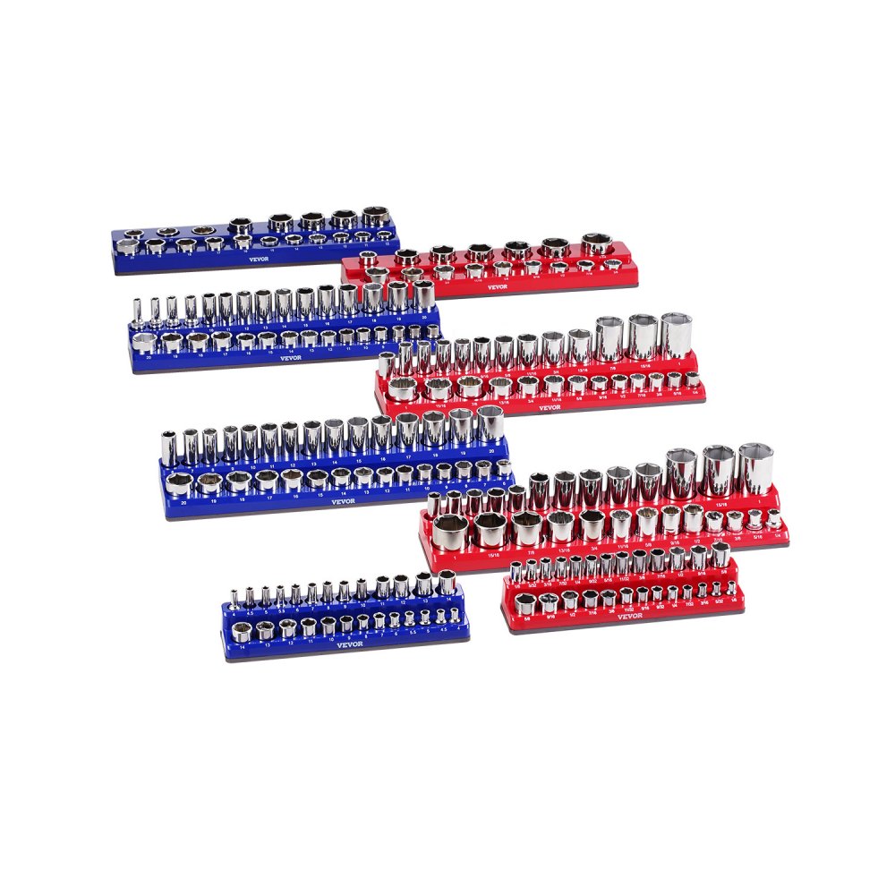 VEVOR Kit Organizador de Enchufes Magnéticos para Métrico SAE 8 PCS Azul y Rojo